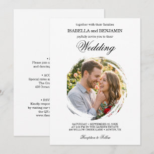 Elegant Brush Stroke Circle Photo Wedding  Invitation