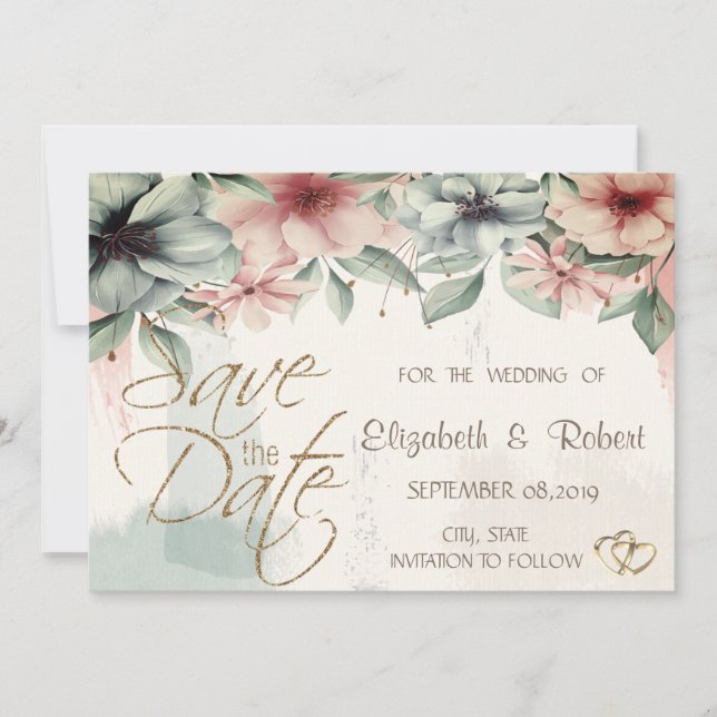 Elegant Brush Stroke,Floral  Save The Date (Front)