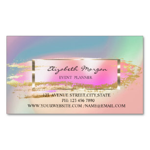 Elegant Brush Stroke,Frame Holographic Colourful Magnetic Business Card