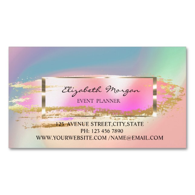 Elegant Brush Stroke,Frame Holographic Colourful Magnetic Business Card (Front)