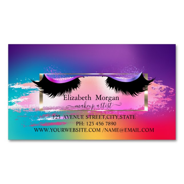 Elegant Brush Stroke,Frame Holographic Faux Lashes Magnetic Business Card (Front)