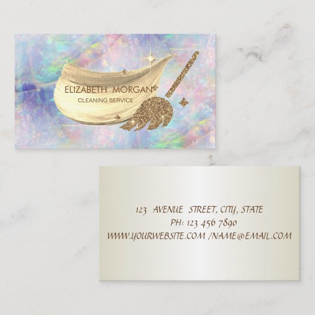 Elegant Brush Stroke Glitter Broom Holographic Business Card (Front/Back)