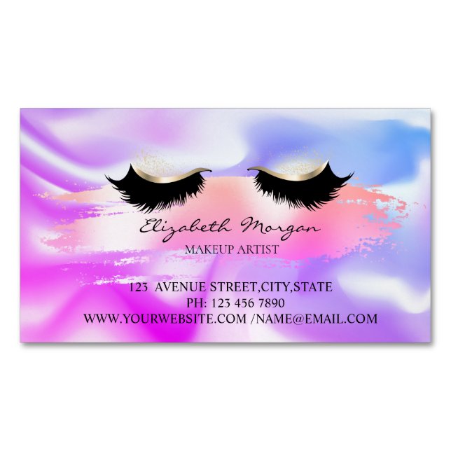 Elegant Brush Stroke,Holographic Faux Lashes Magnetic Business Card (Front)
