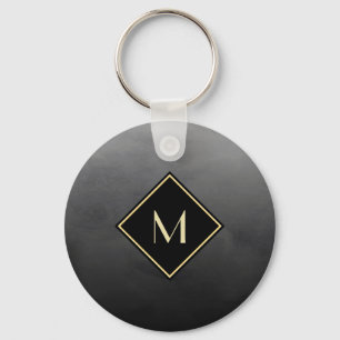 Elegant Brushed Black With Simple Gold Monogram Keychain