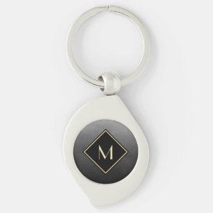 Elegant Brushed Black With Simple Gold Monogram Keychain
