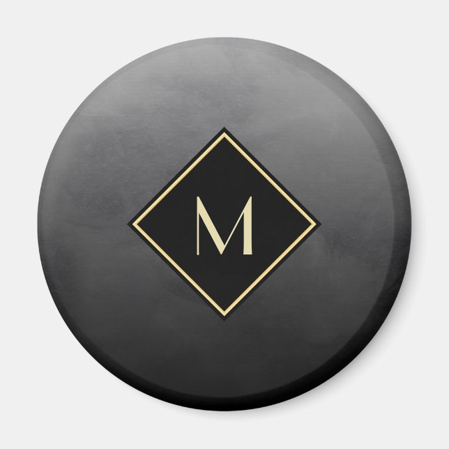 Elegant Brushed Black With Simple Gold Monogram Magnet (Front)