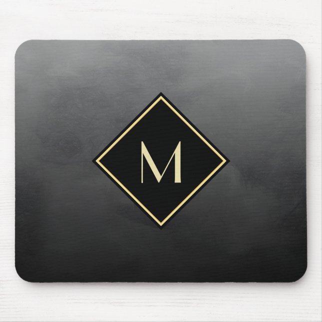 Elegant Brushed Black With Simple Gold Monogram Mouse Pad (Front)