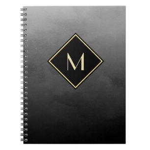 Elegant Brushed Black With Simple Gold Monogram Notebook
