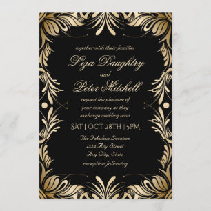 Elegant Brushed Gold Border Wedding Invitation