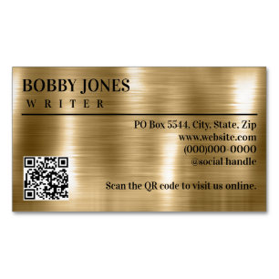 Elegant Brushed Gold Foil Metallic QR Code Magnetic Business Card