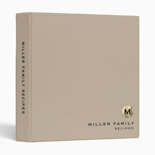 Elegant Brushed Gold Monogram Beige Family Recipe Binder