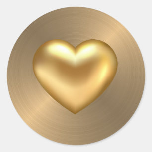 Elegant Brushed Gold with Shiny Gold Heart Classic Round Sticker
