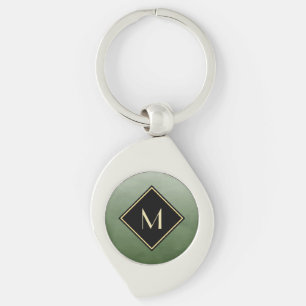 Elegant Brushed Green With Simple Gold Monogram Keychain