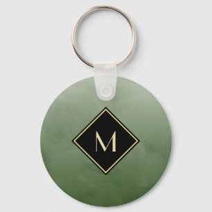 Elegant Brushed Green With Simple Gold Monogram Keychain