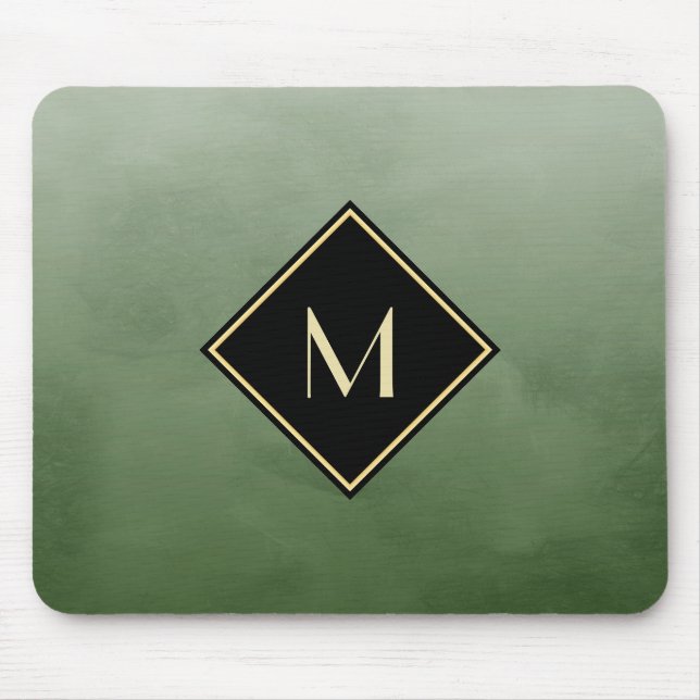 Elegant Brushed Green With Simple Gold Monogram Mouse Pad (Front)