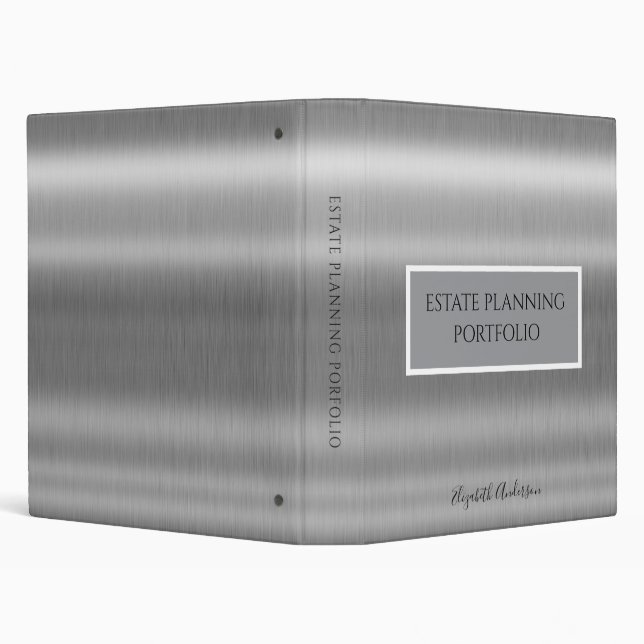 Elegant Brushed Metal Estate Planning Portfolio Binder (Background)