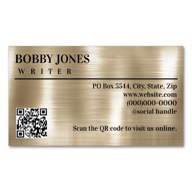 Elegant Brushed Pearl Foil Metallic QR Code Magnetic Business Card (Front)