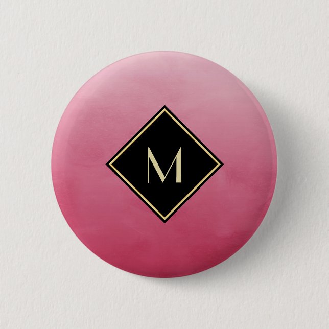 Elegant Brushed Pink With Simple Gold Monogram 2 Inch Round Button (Front)