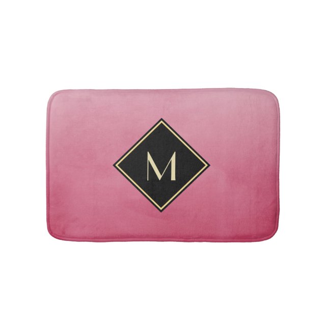 Elegant Brushed Pink With Simple Gold Monogram Bath Mat (Front)