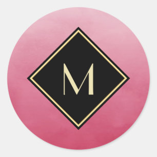 Elegant Brushed Pink With Simple Gold Monogram Classic Round Sticker