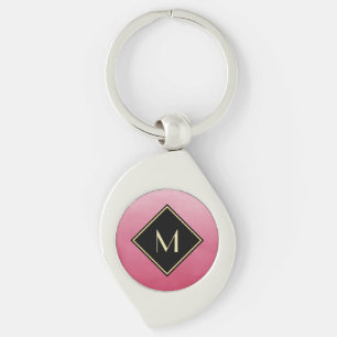 Elegant Brushed Pink With Simple Gold Monogram Keychain