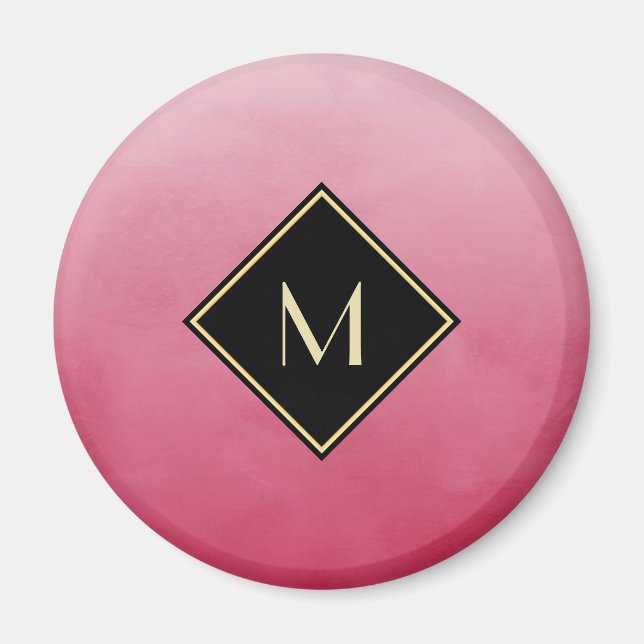 Elegant Brushed Pink With Simple Gold Monogram Magnet (Front)