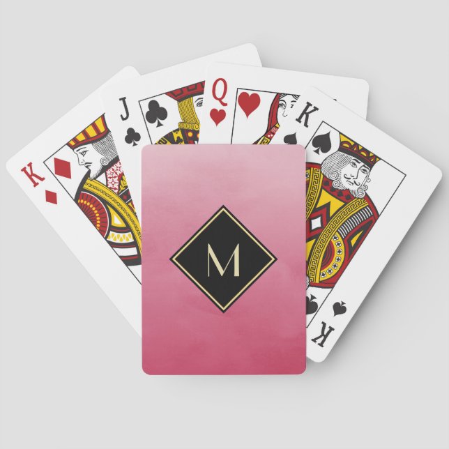 Elegant Brushed Pink With Simple Gold Monogram Playing Cards (Back)