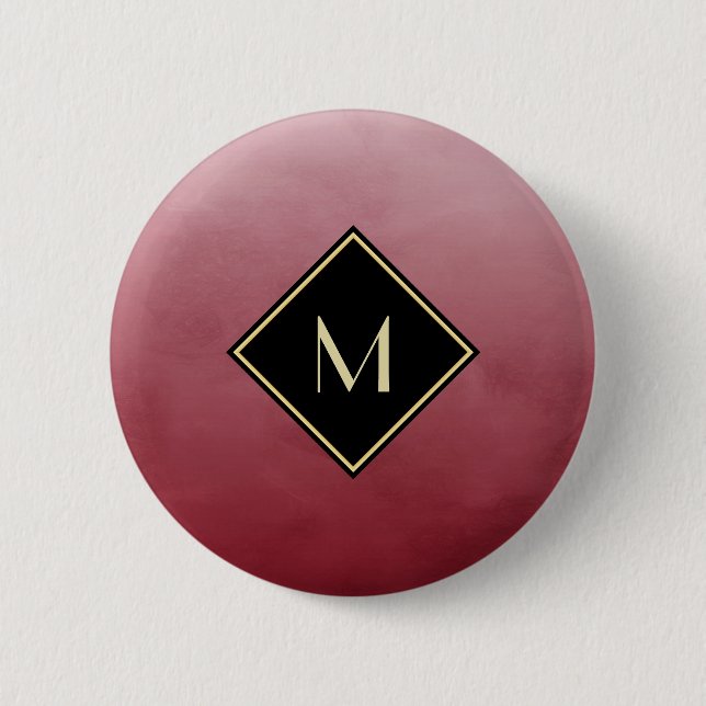 Elegant Brushed Red With Simple Gold Monogram 2 Inch Round Button (Front)