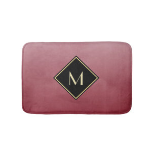Elegant Brushed Red With Simple Gold Monogram Bath Mat