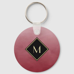 Elegant Brushed Red With Simple Gold Monogram Keychain