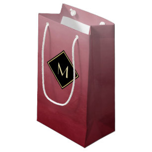 Elegant Brushed Red With Simple Gold Monogram Small Gift Bag