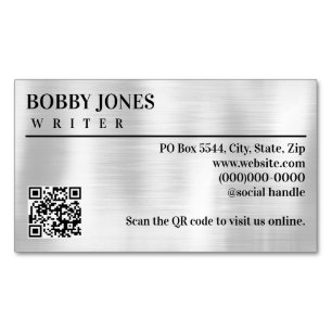 Elegant Brushed Silver Foil Metallic QR Code Magnetic Business Card