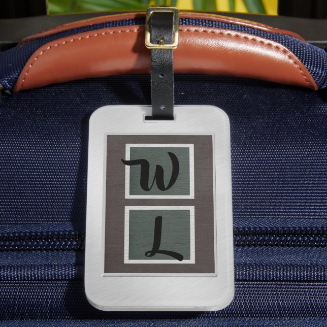 Elegant Brushed-Steel Linen Look Luggage Tag (Front Insitu 2)