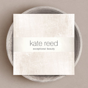 Elegant Brushed White Marble Silver Stripe Square Business Card