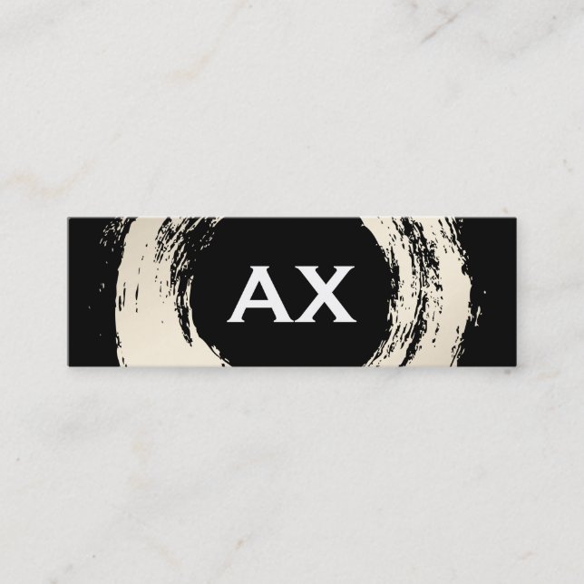 Elegant Brushed with Monogram Black and White Mini Business Card (Front)