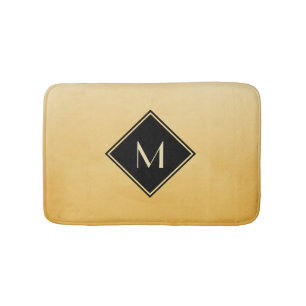 Elegant Brushed Yellow With Simple Gold Monogram Bath Mat