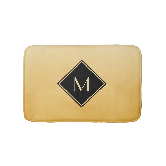 Elegant Brushed Yellow With Simple Gold Monogram Bath Mat (Front)