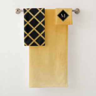 Elegant Brushed Yellow With Simple Gold Monogram Bath Towel Set