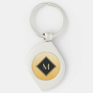 Elegant Brushed Yellow With Simple Gold Monogram Keychain