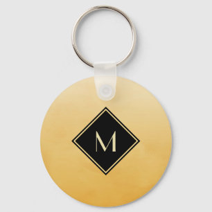 Elegant Brushed Yellow With Simple Gold Monogram Keychain