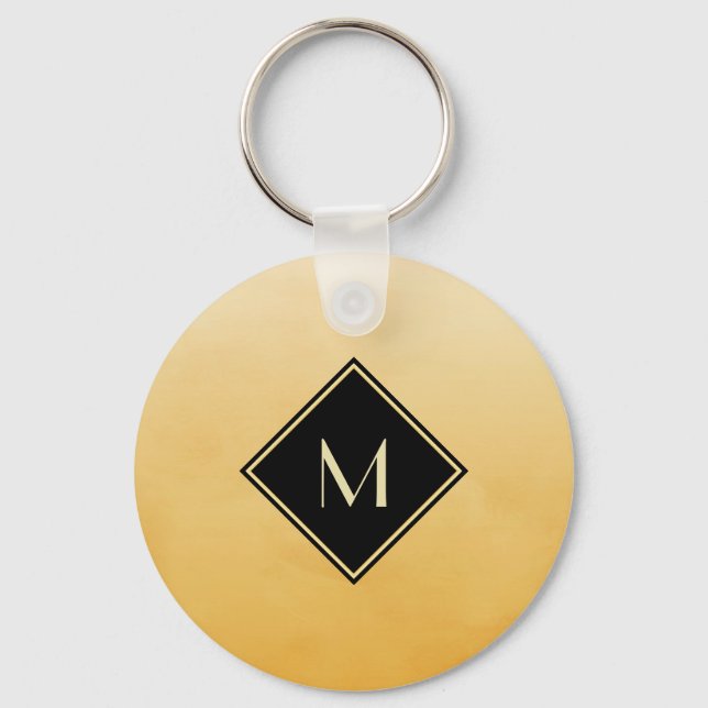 Elegant Brushed Yellow With Simple Gold Monogram Keychain (Front)