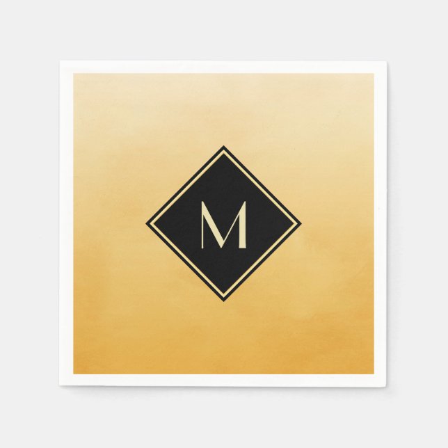 Elegant Brushed Yellow With Simple Gold Monogram Napkin (Front)