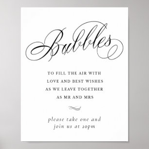 Elegant Bubbles Black Calligraphy Favour Table Poster