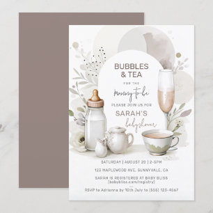 Elegant Bubbles & Tea Baby Shower Invitation
