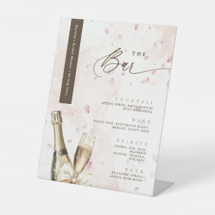 Elegant Bubbly Petals Bow Pink Bar Drinks Menu Pedestal Sign