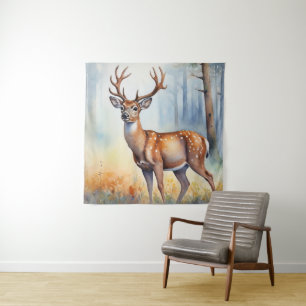 Elegant Buck In Golden Light Forest Landscape Tapestry