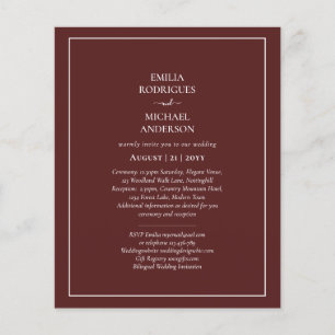 Elegant Budget Bilingual Burgundy Wedding Spanish  Flyer