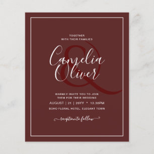 Elegant BUDGET Burgundy Monochrome Wedding Simple  Flyer
