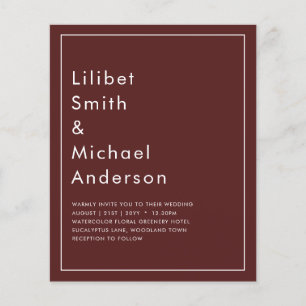 Elegant BUDGET Burgundy Monochrome Wedding Simple  Flyer