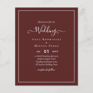 Elegant BUDGET Burgundy Monochrome Wedding Simple  Flyer